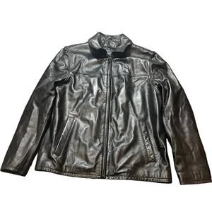 M. Julian Men's‎ Black Leather Jacket Moto Zip Size large